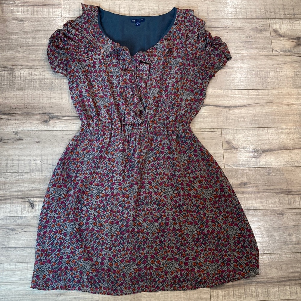 GAP Dark Floral MIDI Dress Large work office school (P50)